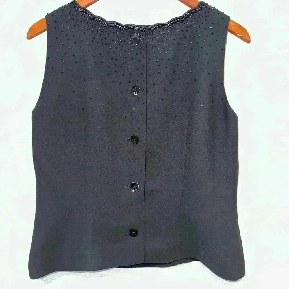 Vintage 90’s David Warren Black Tank with Sequins Top / Petite New York / 12P - Picture 7 of 12